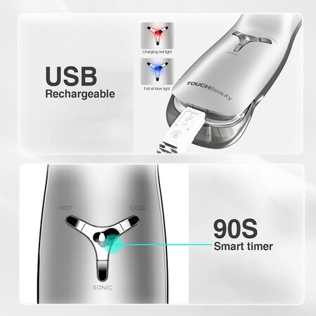 Антивіковий ультразвуковий масажер для очей 2 в 1 TOUCHBeauty TB-1589, тепло-холод терапія, СМАС ліфтинг, білий, гаджет для краси Изображение