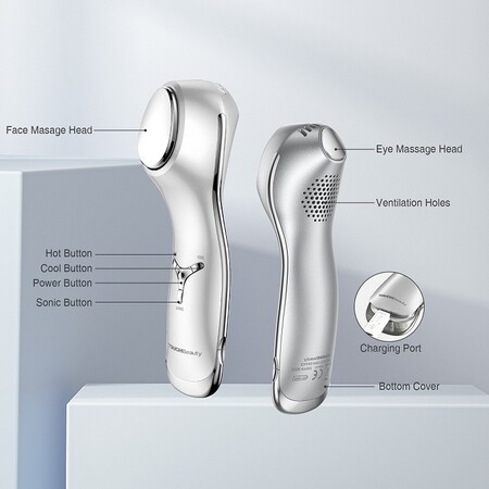 Антивіковий ультразвуковий масажер для очей 2 в 1 TOUCHBeauty TB-1589, тепло-холод терапія, СМАС ліфтинг, білий, гаджет для краси Изображение