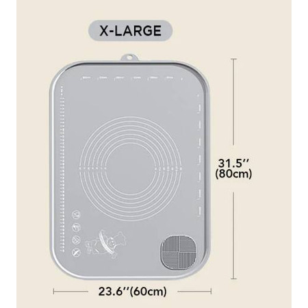 Силіконовий килимок Joybos для тіста, розмір XL, 80х60 см, 6 мм, сірий, товари для дому Изображение