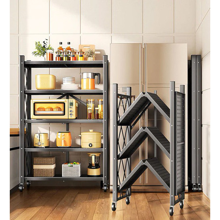 Органайзер металевий для дому Joybos Heavy Duty  з колесами, 4-ярусний, 125*71*34 см, чорний, товари для дому Зображення