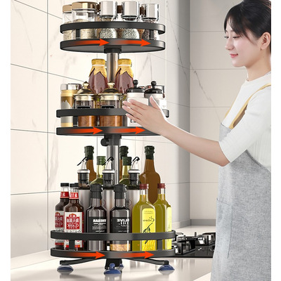Органайзер металевий для спецій Joybos 3-Tier, 3-ярусна обертова стійка, 57*25*25 см, чорна, товари для дому Изображение