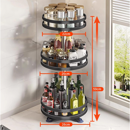 Органайзер металевий для спецій Joybos 3-Tier, 3-ярусна обертова стійка, 57*25*25 см, чорна, товари для дому Изображение