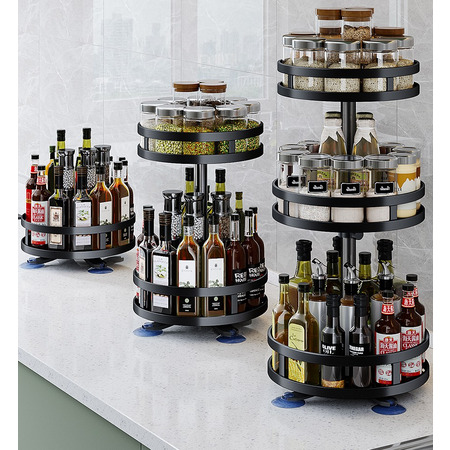 Органайзер металевий для спецій Joybos 3-Tier, 3-ярусна обертова стійка, 57*25*25 см, чорна, товари для дому Изображение