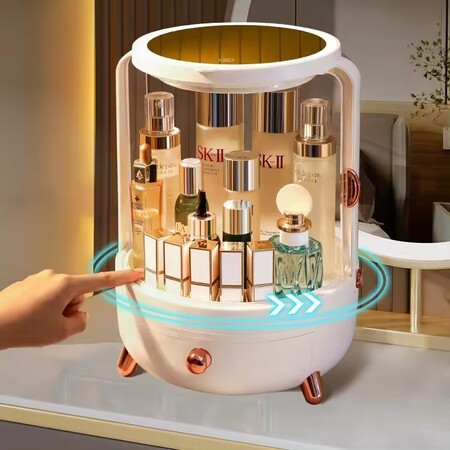 Органайзер для косметики Joybos  with LED для зберігання макіяжу з дзеркалом зі світлодіодним підсвічуванням, білий, товари для дому Зображення