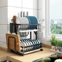 Сушарка для посуду Maxxim KS825, сушка двоярусна, з нержавіючої сталі, 38*35*26,5 см, чорна, товари для дому Изображение