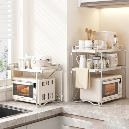 Полиця для мікрохвильової печі Maxxim 1-Tier,1-ярусний стелаж, 57*38*36 см, срібний, товари для дому Изображение