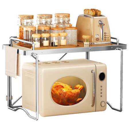 Полиця для мікрохвильової печі Maxxim 1-Tier,1-ярусний стелаж, 57*38*36 см, срібний, товари для дому Изображение