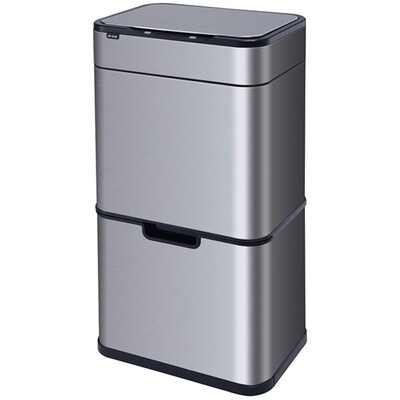 Сенсорне відро для сортування сміття 50 л (12л+12л+13л+13л) Yiwei Sensor Sortable Trash Bin-50, нержавіюча сталь, срібний, товари для дому Изображение