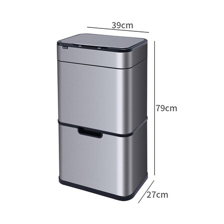 Сенсорне відро для сортування сміття 50 л (12л+12л+13л+13л) Yiwei Sensor Sortable Trash Bin-50, нержавіюча сталь, срібний, товари для дому Изображение