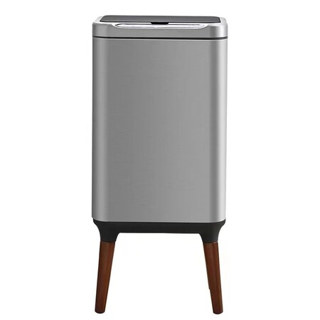 Сенсорне відро для сміття 16 л Yiwei Sensor Trash Bin with Legs-16 з деревяними ніжками, фіксація пакету, нержавіюча сталь, срібний, товари для дому Изображение
