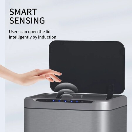 Сенсорне відро для сміття 16 л Yiwei Sensor Trash Bin with Legs-16 з деревяними ніжками, фіксація пакету, нержавіюча сталь, срібний, товари для дому Изображение