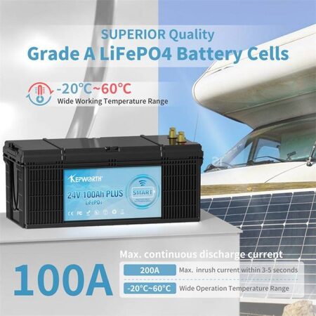 Акумулятор Kepworth LiFePO4 24V/100AH (2560W*h), Smart BMS,Bluetooth APP (літій-залізо-фосфатний акумулятор для ДБЖ (UPS)) Изображение