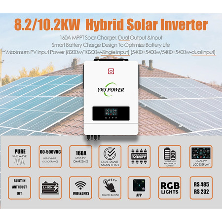 Гібридний інвертор YWJ Power by Daxtromn AGH-10.2KW, 48 В, 140 А, 10200 Вт (безперебійник, UPS, ДБЖ) Изображение
