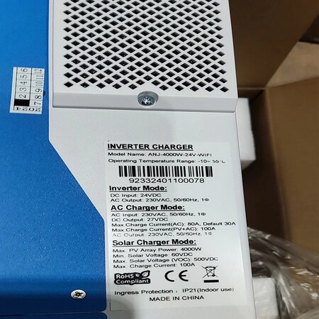 Гібридний інвертор Anenji ANJ-4000-24V, 24 В, 4000 Вт (Wi-Fi, безперебійник, UPS, ДБЖ) Изображение