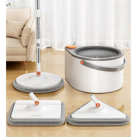 Набір швабра та відро з віджимом Joybos Spin Mop S01, 3 насадки, по 2 мопи в комплекті, товари для дому Зображення