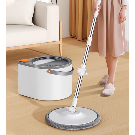 Набір швабра та відро з віджимом Joybos Spin Mop S01, 3 насадки, по 2 мопи в комплекті, товари для дому Изображение