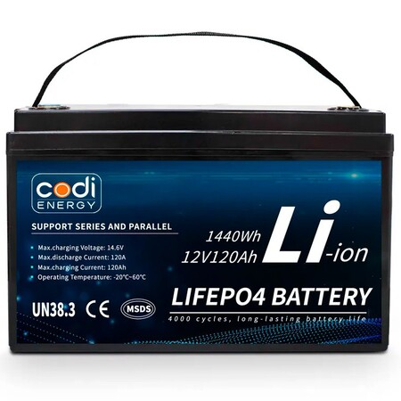 Акумулятор Codi Energy LiFePO4 12V/120AH (1440W*h) (літій-залізо-фосфатний акумулятор для ДБЖ (UPS)) Зображення