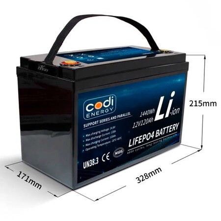 Акумулятор Codi Energy LiFePO4 12V/120AH (1440W*h) (літій-залізо-фосфатний акумулятор для ДБЖ (UPS)) Изображение
