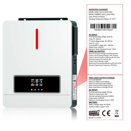 Гібридний інвертор Daxtromn AGH-6.2KW, 48 В, 120 А, 6200 Вт (безперебійник, UPS, ДБЖ) Зображення