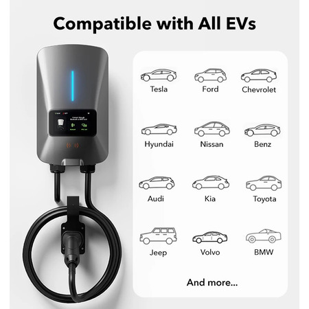 Зарядна станція для електромобіля Wolfbox EU-AC07, 7kW, 32A, Type 2, 5м (AC EV Charger, LED-дисплей, WiFi/Bluetooth, настінна) Зображення