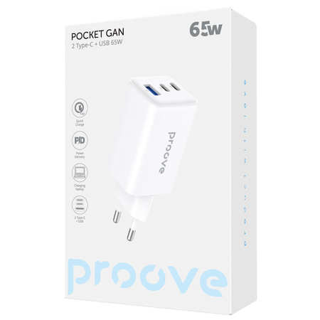 Мережевий зарядний пристрій Proove Pocket GaN 65W (2Type-C + USB) White (WCPG65121202) Зображення