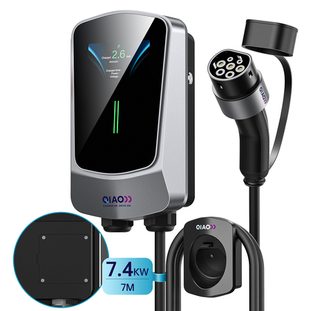 Зарядна станція для електромобіля QIAO Q6, 7,4kW, 32A, GB/T, 4 м (AC EV Charger, LED-дисплей, WiFi/Bluetooth, настіна) Зображення