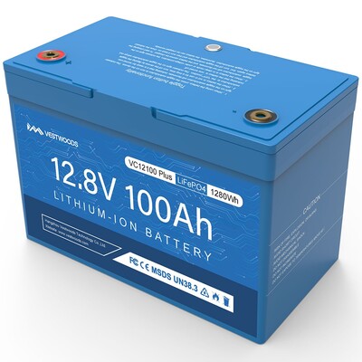 Акумулятор VESTWOODS LiFePO4 12V/100AH, 1280W*h, 100A, Smart BMS, Bluetooth APP (літій-залізо-фосфатний акумулятор для ДБЖ (UPS)) Зображення