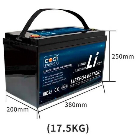 Акумулятор Codi Energy LiFePO4 12V/180AH (2304 W*h) (літій-залізо-фосфатний акумулятор для ДБЖ (UPS)) Изображение