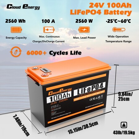Акумулятор Cloud Energy LiFePO4 24V/100AH, 2560W*h, 100А (з дисплєм, літій-залізо-фосфатний акумулятор для ДБЖ (UPS)) Изображение