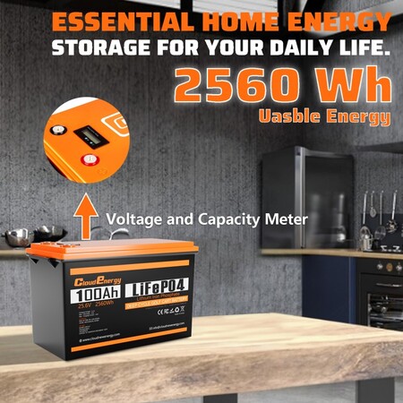 Акумулятор Cloud Energy LiFePO4 24V/100AH, 2560W*h, 100А (з дисплєм, літій-залізо-фосфатний акумулятор для ДБЖ (UPS)) Изображение