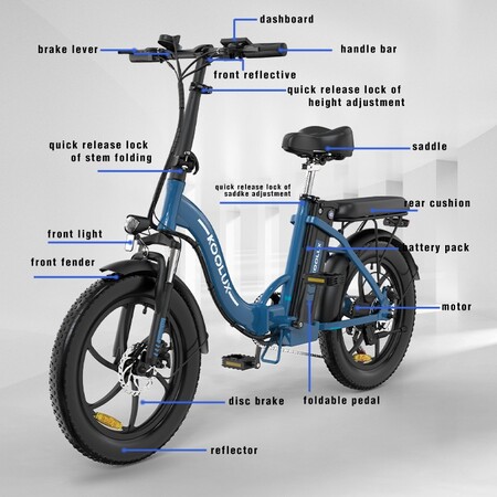 Електровелосипед Koolux BK6S (350 Вт, 15 А/год, 36 В, 25 км/год), колеса 20", синій Зображення
