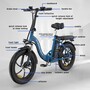 Електровелосипед Koolux BK6S (350 Вт, 15 А/год, 36 В, 25 км/год), колеса 20", синій Зображення