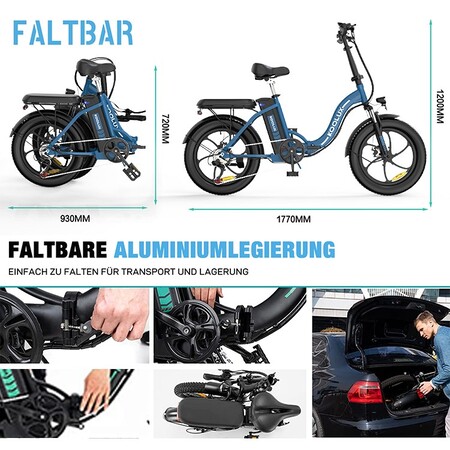 Електровелосипед Koolux BK6S (350 Вт, 15 А/год, 36 В, 25 км/год), колеса 20", синій Зображення