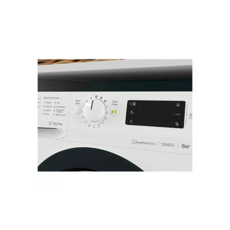 Пральна машина Indesit фронтальна, 6кг, 1200, A+++, 43см, дисплей, інвертор, чорний люк, білий (OMTWSE61293WKUA) Зображення