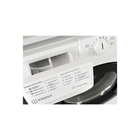 Пральна машина Indesit фронтальна, 6кг, 1200, A+++, 43см, дисплей, інвертор, чорний люк, білий (OMTWSE61293WKUA) Зображення