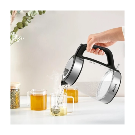 Електрочайник Tefal Glass Kettle KI605830 сріблясто-чорний Зображення