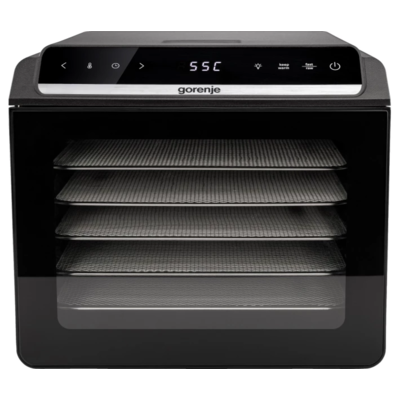 Сушарка для продуктів Gorenje FDK600DB 580Вт, піддонів - 6x1.5см, діаметр - 25см, макс - 75°С, дисплей, пластик+метал, чорний (ERFDK600DB) Зображення