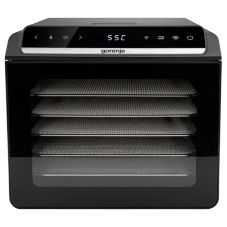 Сушарка для продуктів Gorenje FDK600DB 580Вт, піддонів - 6x1.5см, діаметр - 25см, макс - 75°С, дисплей, пластик+метал, чорний (ERFDK600DB) Зображення
