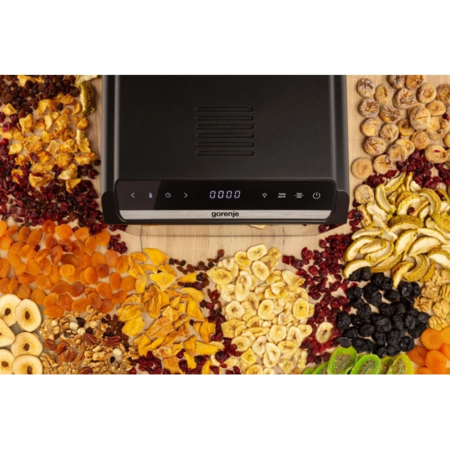 Сушарка для продуктів Gorenje FDK600DB 580Вт, піддонів - 6x1.5см, діаметр - 25см, макс - 75°С, дисплей, пластик+метал, чорний (ERFDK600DB) Зображення