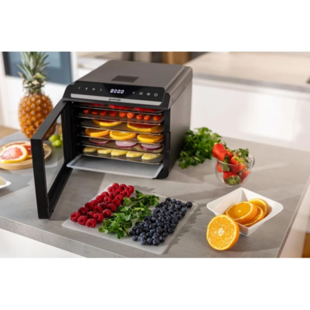 Сушарка для продуктів Gorenje FDK600DB 580Вт, піддонів - 6x1.5см, діаметр - 25см, макс - 75°С, дисплей, пластик+метал, чорний (ERFDK600DB) Зображення