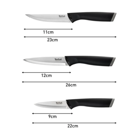 Набор ножей Tefal Essential, 3шт, нержавеющая сталь, черный (K2219455) Зображення
