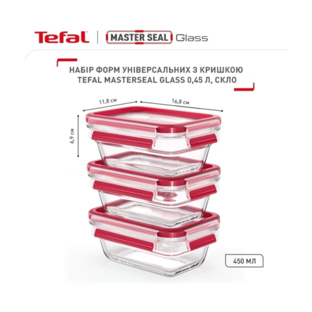 Tefal Набір контейнерів Master Seal, 3 шт., скло, прозорий (N1051110-e) Зображення