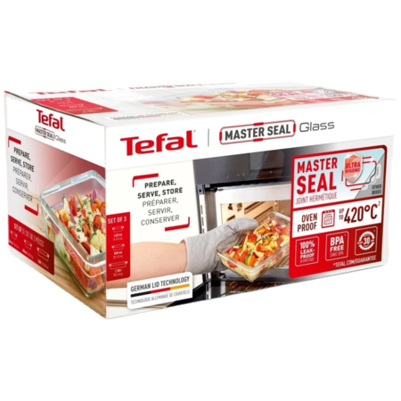 Tefal Набір контейнерів Master Seal, 3шт, жаростійке скло, прозорий (N1050910-e) Зображення